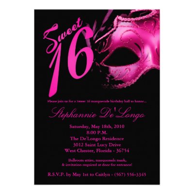 5x7 Masquerade Mask Sweet 16 Birthday Invitation
