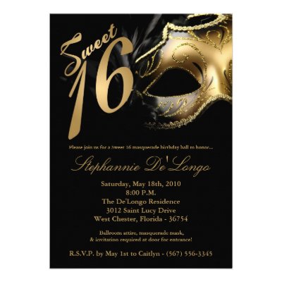 5x7 Masquerade Mask Sweet 16 Birthday Invitation