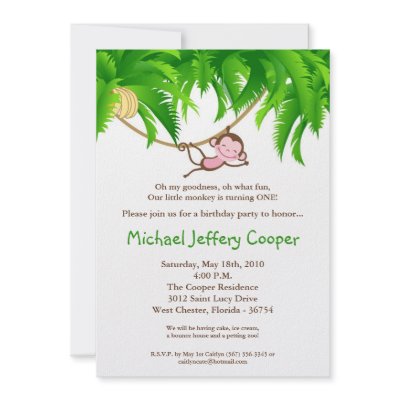 5x7 Monkey Jungle Safari Birthday Party Invitation by AnnLeeDesigns