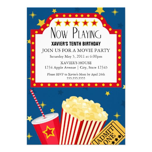 5x7 Movie Party Invite