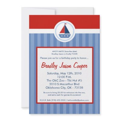 5x7 Nautic Sailor Sail Boat Birthday Invitation by thepapergenius