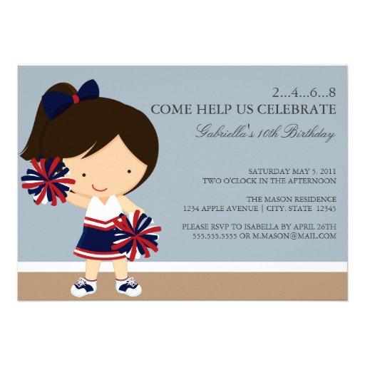 5x7 Navy/Red Cheerleader Birthday Party Invite