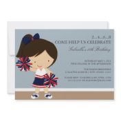 5x7 Navy/Red Cheerleader Birthday Party Invite