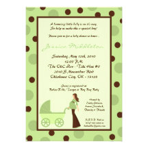 5x7 Neut Green Mom Carriage Baby Shower Invitation