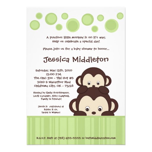 5x7 Neutra Baby Pop Monkey Baby Shower Invitation