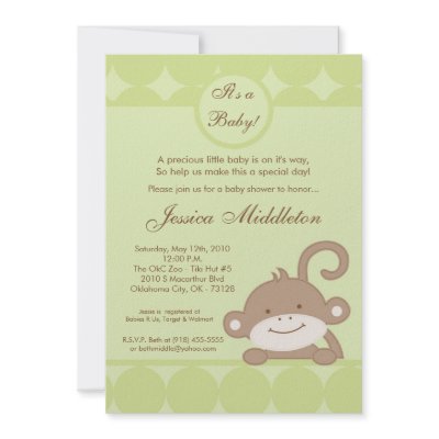 5x7 Neutral PolkaDot Monkey Baby Shower Invitation by thepapergenius