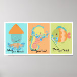 5x7 Ocean Fish Squid Sea Horse Bathroom Wall Art Poster