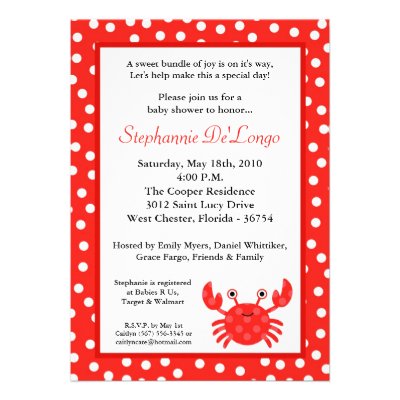 5x7 Ocean Sea Life Red Crab Baby Shower Invitation