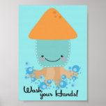 5x7 Ocean Squid Wash Your Hands Bathroom Wall Art Posters
