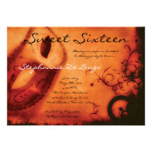 5x7 Orange Masquerade Sweet 16 Birthday Invitation