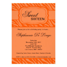 5x7 Orange Zebra Print Birthday Party Invitation