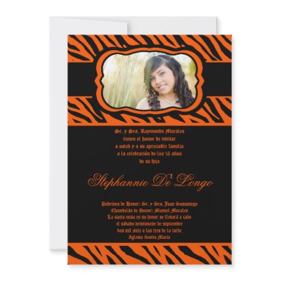 5x7 Orange Zebra Print Quinceanera Invitation by AnnLeeDesigns