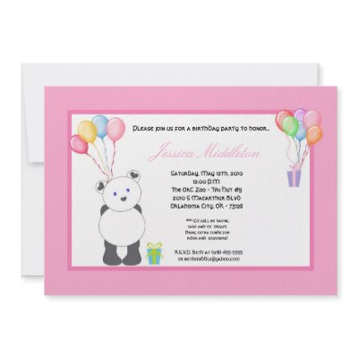 5x7 Panda Bear Balloons Birthday Party Invitation by thepapergenius