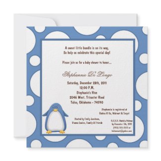 5x7 Penguin Pok-a-Dot Baby Shower invitation