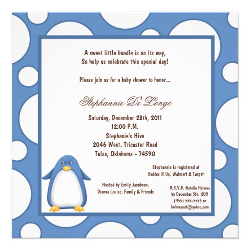 5x7 Penguin Pok-a-Dot Baby Shower Personalized Invitation