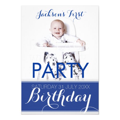 5x7 Photo Baby Boy Birthday Party Invitation