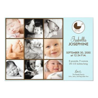 5x7 Photo Collage Blue Baby Birth Announcement