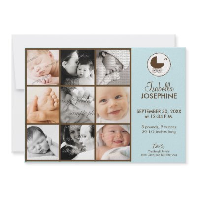 5x7 Photo Collage Blue Baby Birth Announcement by BabyShoppe