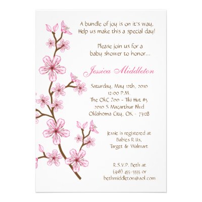 5x7 Pink Cherry Blossom Baby Shower Invitation