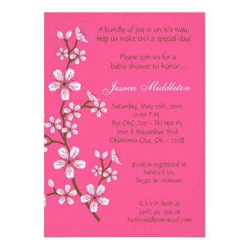 5x7 Pink Cherry Blossom Baby Shower Invitation