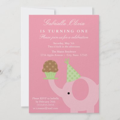 5x7 Pink Elephant Birthday Invitation
