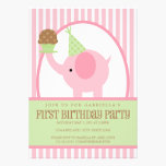 5x7 Pink Elephant Birthday Invitation invitations