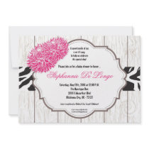 5x7 Pink Flower Zebra Print Baby Shower Invitation