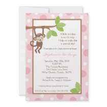 5x7 Pink Girl Monkey Jungle Baby Shower Invitation