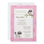 5x7 Pink Girls Racoon  Baby Shower Invitation