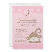 5x7 Pink Girly PolkaDot Monkey Birthday Invitation