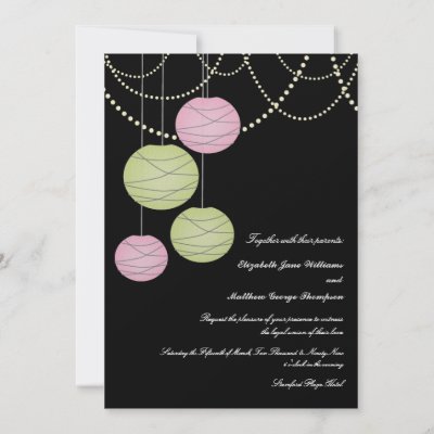 5x7 Pink Green Paper Lanterns Wedding Invite by Pip Gerard