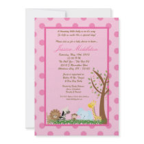 5x7 Pink Jungle Safari Zoo Baby Shower Invitation