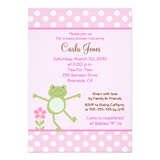5x7 Pink Leap Frog Girl Baby Shower Invitation