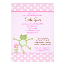 5x7 Pink Leap Frog Girl Baby Shower Invitation