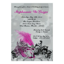 5x7 Pink Masquerade Sweet 16 Birthday Invitation
