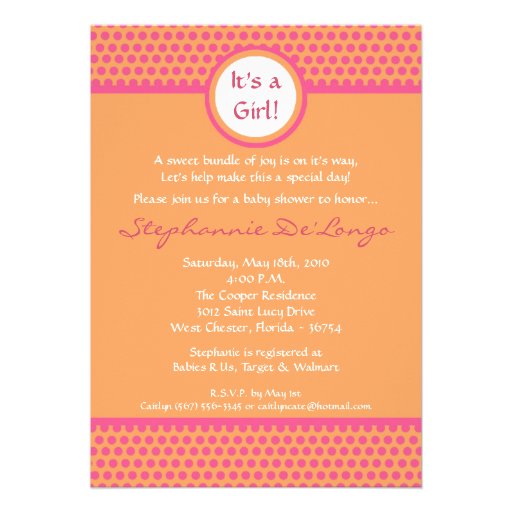 5x7 Pink & Orange Polka Dot Baby Shower Invitation