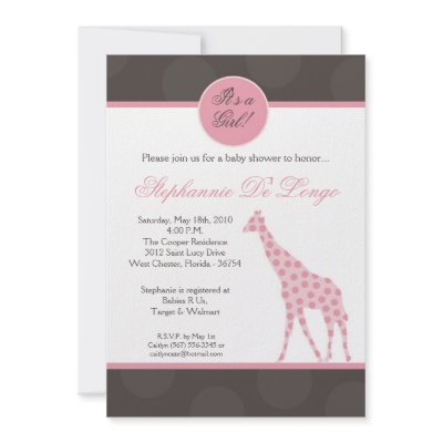 5x7 Pink Polka Dot Giraffe Baby Shower Invitation by AnnLeeDesigns