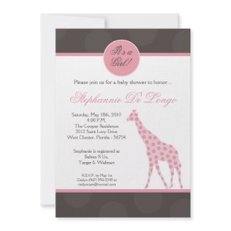 5x7 Pink Polka Dot Giraffe Baby Shower Invitation zazzle_invitation