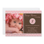 5x7 Pink Polka dot Photo Birthday Party Invitation