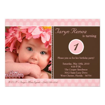 5x7 Pink Polka dot Photo Birthday Party Invitation