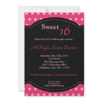 5x7 Pink Polkadot Sweet 16 Birthday Invitation
