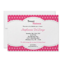 5x7 Pink Polkadot Sweet 16 Birthday Invitation