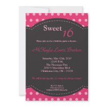 5x7 Pink Polkadot Sweet 16 Birthday Invitation