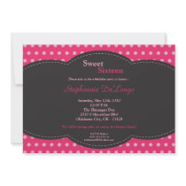 5x7 Pink Polkadot Sweet 16 Birthday Invitation