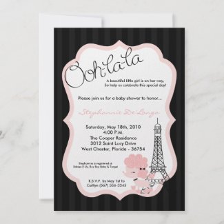 5x7 Pink Poodle in Paris Baby Shower Invitation