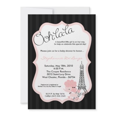 5x7 Pink Poodle in Paris Baby Shower Invitation (10-pack)