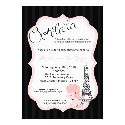 5x7 Pink Poodle in Paris Baby Shower Invitation