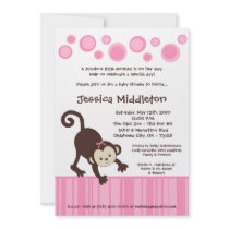 5x7 Pink Pop Monkey Dance Baby Shower Invitation