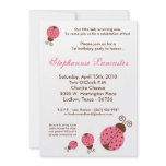 5x7 Pink Spring Lady Bug Birthday Party Invitation