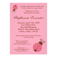 5x7 Pink Spring Lady Bugs Baby Shower Invitation